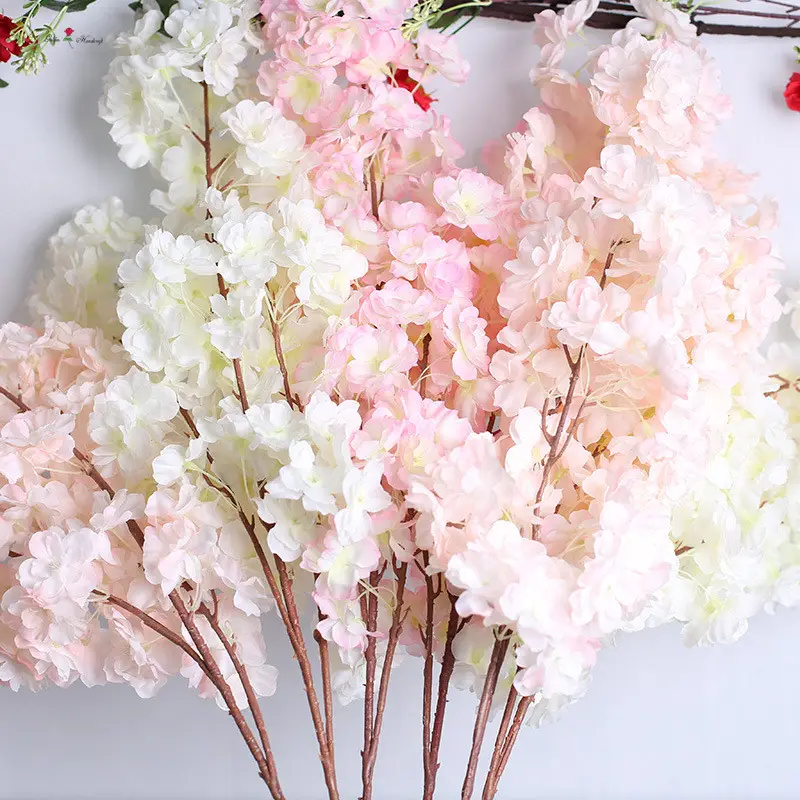 Heißer verkauf hochzeit weiß dekoration blume zweige künstliche kirschblüte