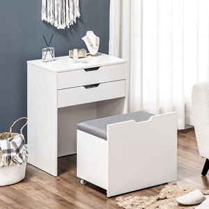 Table de toilette moderne minimaliste en bois avec armoire de rangement intégrée, meuble de maquillage pliable pour petite chambre à coucher avec tiroirs - Product Image 1