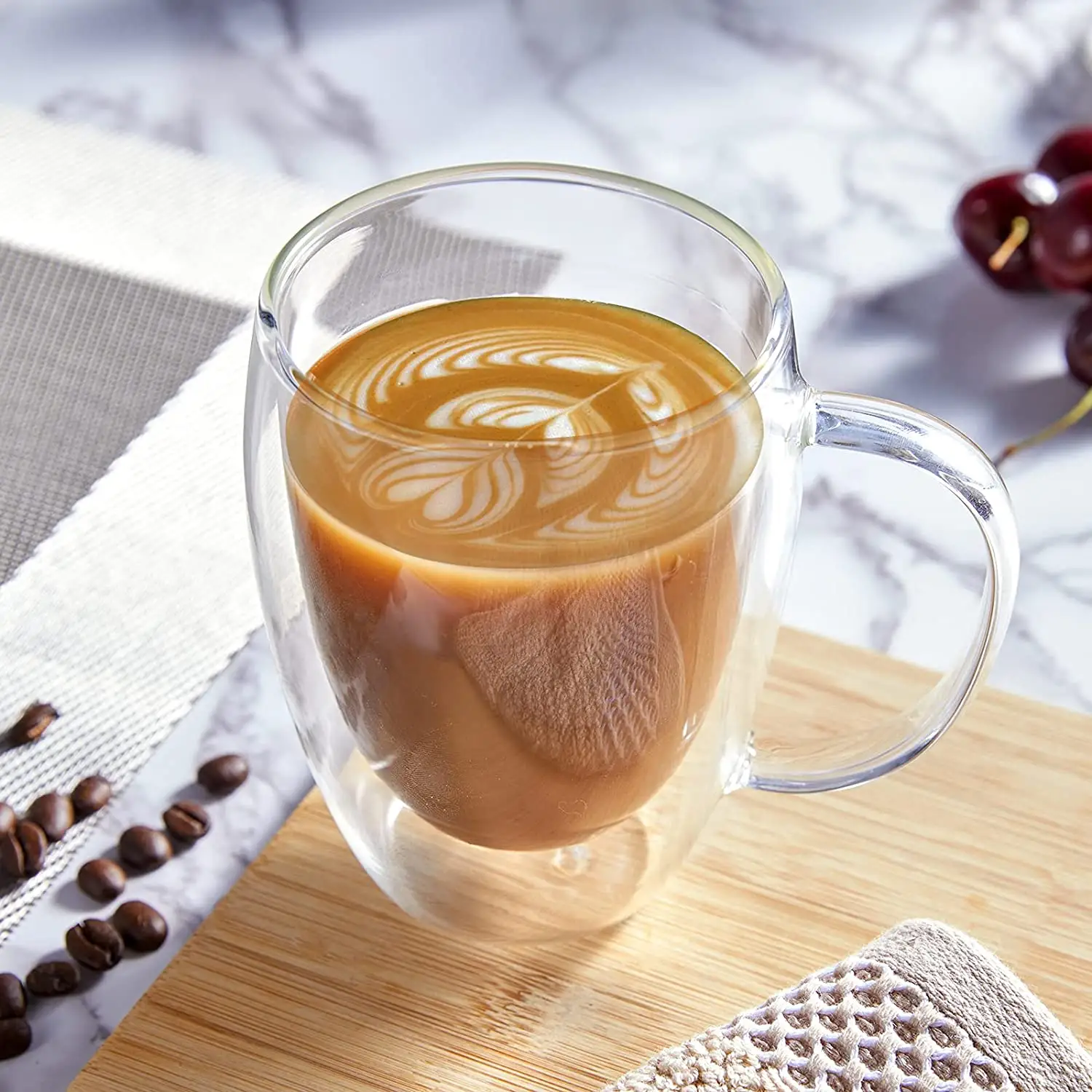 250 ml Schlussverkauf wiederverwendbare doppelwandige isolierte klare Glas-Kaffee-Teebecher Cappuccino Kaffeebecher und Becher mit Griff
