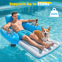 Chaise longue flottante électrique gonflable en PVC avec porte-gobelets, transat aquatique à pagaies pour piscines et lacs