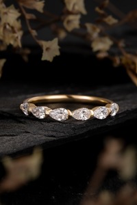 Bague demi-cercle en or massif 14 carats avec diamant taille marquise, style simple, bijoux - Product Image 4