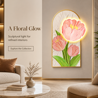 Panneau mural LED en aluminium en forme de tulipe rose, art floral lumineux pour salon, entrée, hôtel, art déco, intérieurs modernes