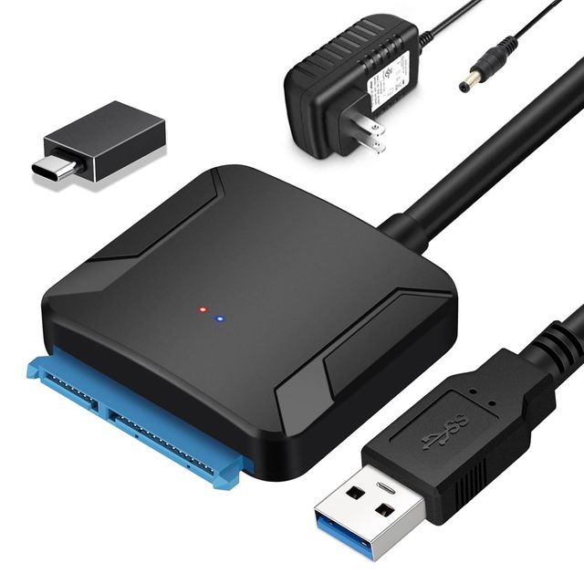 Plastic SATA to USB 3.0 Adapter, External Hard Drive Converter Cable for 2.5" 3.5" HDD, SSD with Power Supply