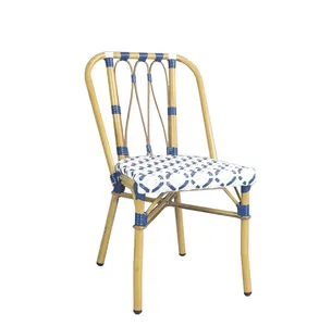 Yeni gelenler Modern tasarım su geçirmez mavi ve beyaz Rattan sandalyeler açık restoran okul veya Park kullanımı için alüminyum hasır