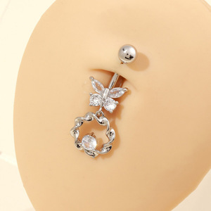 Anillo de Ombligo de Aleación de <span class=keywords><strong>Titanio</strong></span> F136 con Incrustaciones de Cobre y Circonio, Diseño de Mariposa y Loto, G23 Antialérgico, Joyería Unisex de Acero <span class=keywords><strong>Titanio</strong></span> para Bodas - Product Image 4