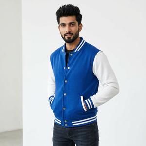 Customized High Quality Wool Varsity Jacket for <b>Men</b> Comfortable Solid Color Plus Size with Stand Collar and Front Logo Coated - Product Image 1