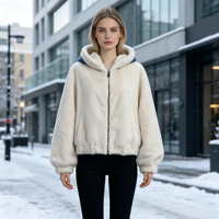Manteau en fausse fourrure de lapin pour femme, logo personnalisé, taille sur mesure, couleur personnalisée, tissu sur mesure, à capuche, chaud pour l'hiver