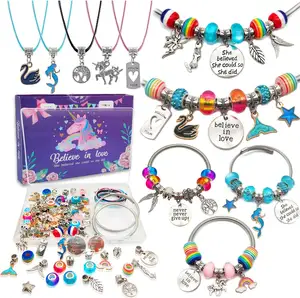 Liontin pesona gelang membuat kit dengan manik-manik resin untuk anak-anak gadis berwarna jimat enamel membuat perhiasan kit penjualan laris