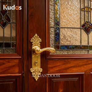 Portes classiques à double entrée de haute qualité, portes extérieures en <span class=keywords><strong>bois</strong></span> pour villa, portes principales en <span class=keywords><strong>bois</strong></span> massif sculptées avec vitraux pour la maison - Product Image 3