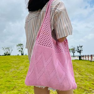 Borsa a Spalla a Forma di Cuscino in Poliestere Lavorato a Maglia, Grande Borsa da Spiaggia Estetica all'<span class=keywords><strong>Uncinetto</strong></span> con Due Manici Traspiranti - Product Image 6