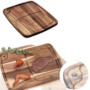 Plato rectangular de madera para carne, tabla de servir de madera maciza para restaurante, fiestas, color retro 08025 - Product Image 3