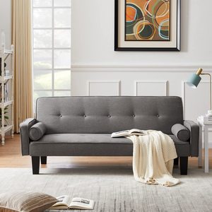 Futon personnalisable Canapé-lit Causeuse rembourrée gris clair avec dossier réglable à 3 angles Canapé-lit convertible Canapé-lit - Product Image 4
