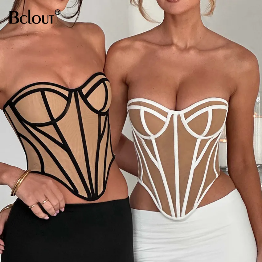 Bclout áo ba lỗ mini Câu Lạc Bộ Gợi cảm 2023 thời trang Áo corset bó sát mùa hè hở lưng Áo Crop Top Y2K áo hở vai không dây dự tiệc