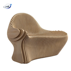 Banc de patio moderne en bois massif, forme ondulée, durable, mobilier d'extérieur pour jardin, bureau, espace public, sites sportifs, entrée - Product Image 1