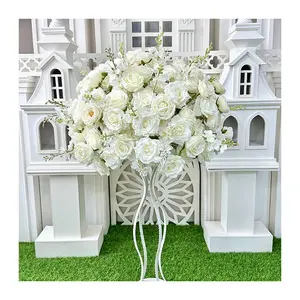 Nouveauté, rose artificielle en soie blanche de luxe de haute qualité 5D, boule de fleurs de 60 cm, centre de table et décorations de table pour mariage - Product Image 5