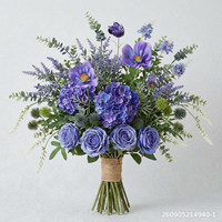 Buket Bunga Sintetis Realistis Warna Ungu Gradasi, Bunga Sutra Hydrangea Cosmos Lavender Plastik untuk Hari Ibu