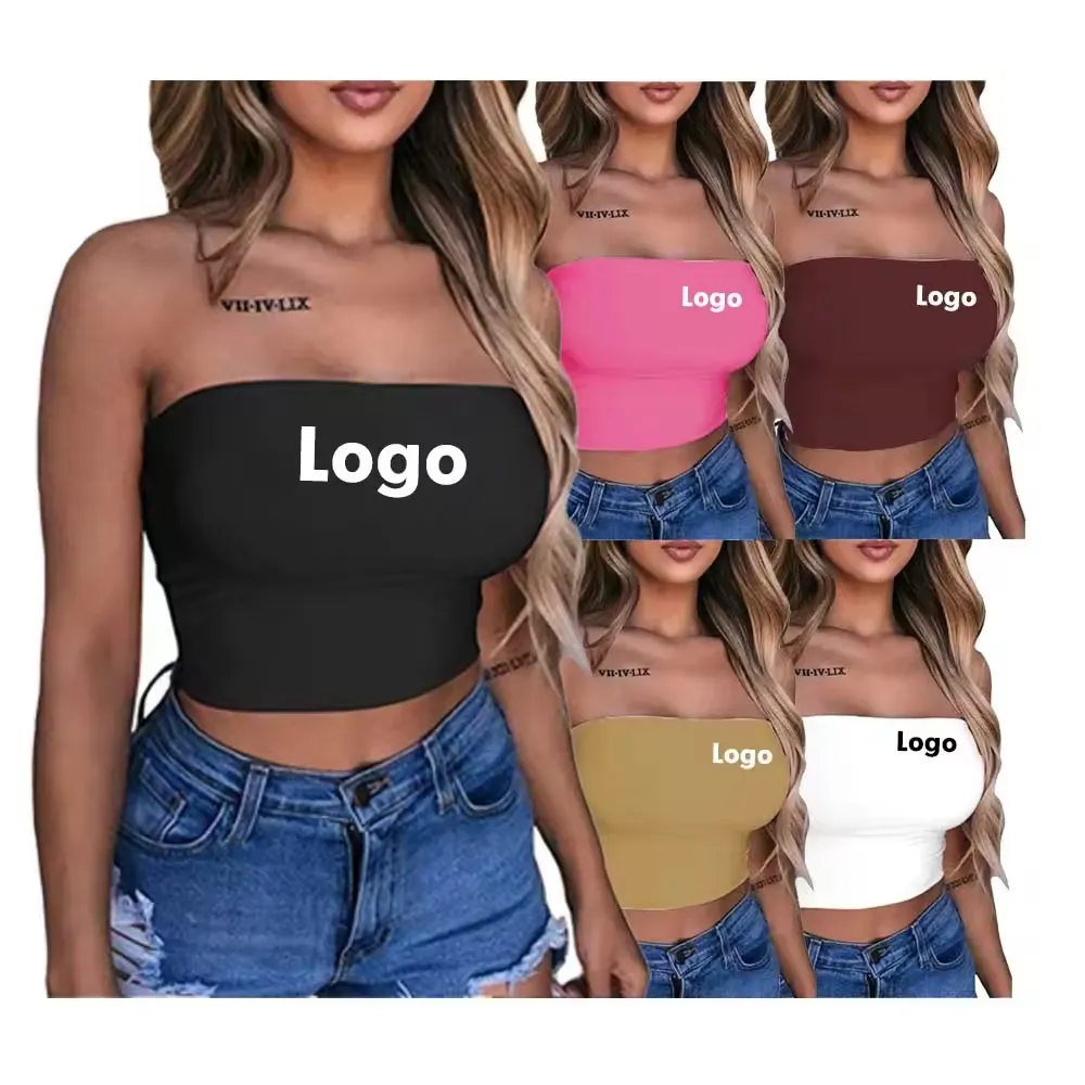 Top con Logo personalizzato da donna in tinta unita aderente a fascia senza schienale Mini canotta senza spalline