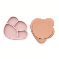 Assiette et cuillère à ventouse en silicone MP en forme de griffe, à motifs animaux, pour bébés, avec compartiments, pour une alimentation stable à domicile