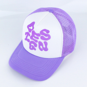 Qianzun <span class=keywords><strong>Y2k</strong></span> violet personnalisé 5 panneaux casquette de camionneur deux tons bouffée impression maille mousse bouffée peinture camionneur chapeau - Product Image 3