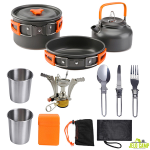 Ensemble de cuisine en aluminium pour 2-3 personnes et 10 pièces : bouilloire, réchaud, poêle, tasse, accessoires de <span class=keywords><strong>camping</strong></span>, ensemble de casseroles de cuisson pour l'extérieur - Product Image 1