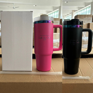 Vaso Térmico de Viaje de 40 oz con Diseño de Leopardo, Antiderrames, Doble Pared, para Bebidas Frías, con Asa, Logotipo de 30 oz, Color Morado y Rojo Tie Dye - Product Image 2