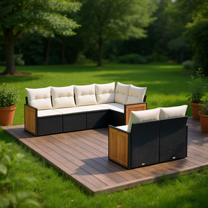 Ensemble de canapés de jardin noir et crème en rotin PE, mobilier d'extérieur imperméable au design contemporain - Product Image 2