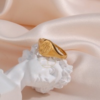 Bague signet personnalisée gravée anti-ternissement en acier inoxydable, bague fleur, ensemble de bijoux plaqué or 2022