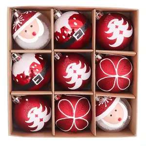 9件Navidad圣诞摆件6厘米手绘圣诞老人圣诞球树装饰品圣诞球盒吊坠圣诞装饰