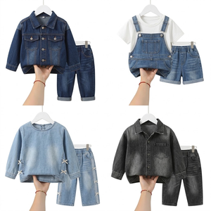 Ensemble deux pièces en jean pour garçons et filles, haut uni et jean, tailles et styles variés, vêtements en gros - Product Image 2