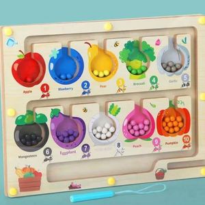Jeu de labyrinthe magnétique en bois pour l'apprentissage de la motricité fine avec correspondance des couleurs et des nombres et comptage pour les enfants de 2 à 9 ans - Product Image 2