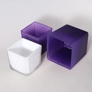 Portacandele quadrate di vetro viola stampate all'ingrosso di lusso vuoto