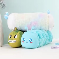Kotak Pensil Kain Plush Motif Ulat & Unicorn Lucu, Lembut, Pereda Stres, Tempat Penyimpanan Alat Tulis, Tas Makeup
