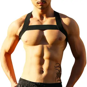 GZADN-PU5509男士性感内衣纯色一体式高弹性男士肩带胸带性感内衣