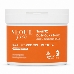 Mascarilla Facial Diaria de Acción Rápida Seoulface Snail 3X, 36 Unidades, Mascarilla Facial Vegana para el Cuidado Facial - Product Image 1