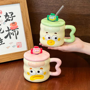 Cute Cartoon Ceramic Mug With Lid And Straw For Kids And Adults Birthday Gift Summer 2024 BSL 244 - Product Image 5
