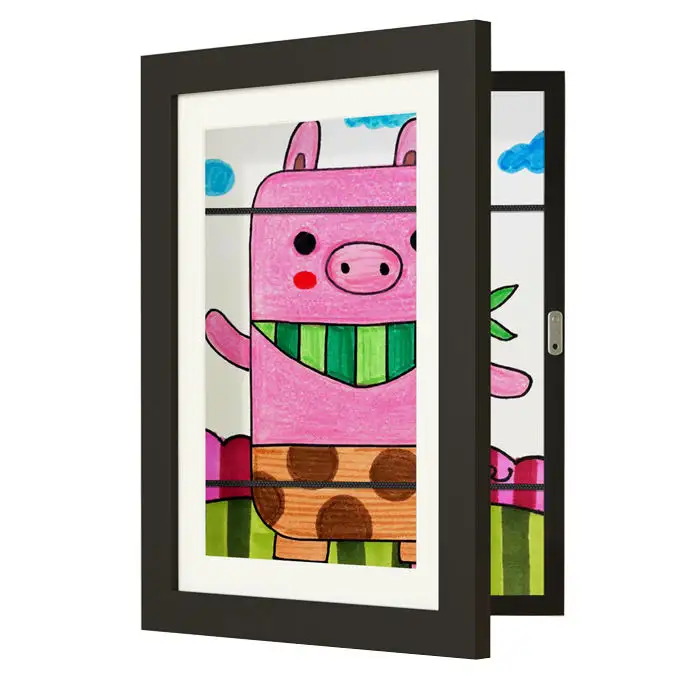 Crianças Artwork Picture Frame mutável em madeira preta com vidro resistente a estilhaçar quadro de arte miúdo mutável a4 molduras