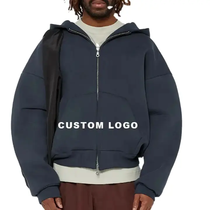 Lujo personalizado Zip Up Hoodie de gran tamaño de peso pesado Hombres Algodón de doble capa en blanco Zip Up Hoodie