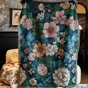 Manta de tapiz tejido Jacquard Floral verde de alta calidad personalizada estilo moderno recién llegado lavable para sofá al por mayor - Product Image 2