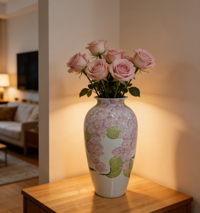 Vase à fleurs violet et blanc de style rustique, un motif d'accentuation charmant pour la décoration de style ferme. - Product Image 6