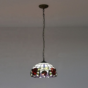 LongHuiJing 12 Inch European Stained Glass Rose Style Tiffany Pendant <b>Light</b> - Product Image 3