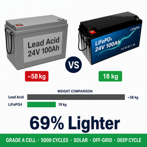 TPENERGY 24V 150Ah LiFePO4バッテリー グレードAセル 5000サイクル ディープサイクル 鉛蓄電池代替 家庭用ソーラー蓄電池 - Product Image 5