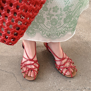 Nuevos Zapatos de <span class=keywords><strong>Mujer</strong></span> 2025 de Diseño Francés, Tejido Calado, Tacón Bajo, Sin Cordones, de Verano, de Piel Vacuna, Punta Abierta, para Fiesta y Boda, con Suela Antideslizante de TPR - Product Image 1