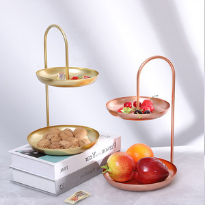 Bandeja de frutas de doble capa Master Gu, color oro cobre, moderna y lujosa, para servir bocadillos en el hogar, la sala de estar o el escritorio. - Product Image 1