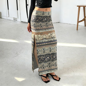 กระโปรงแม็กซี่ทรงตรงเอวธรรมชาติพิมพ์ลายวินเทจ Y2K สีสันตัดกัน ระบายอากาศได้ดี ผ้าถักยืดหยุ่น เป็นมิตรกับสิ่งแวดล้อม สไตล์สตรีทแวร์ - Product Image 4