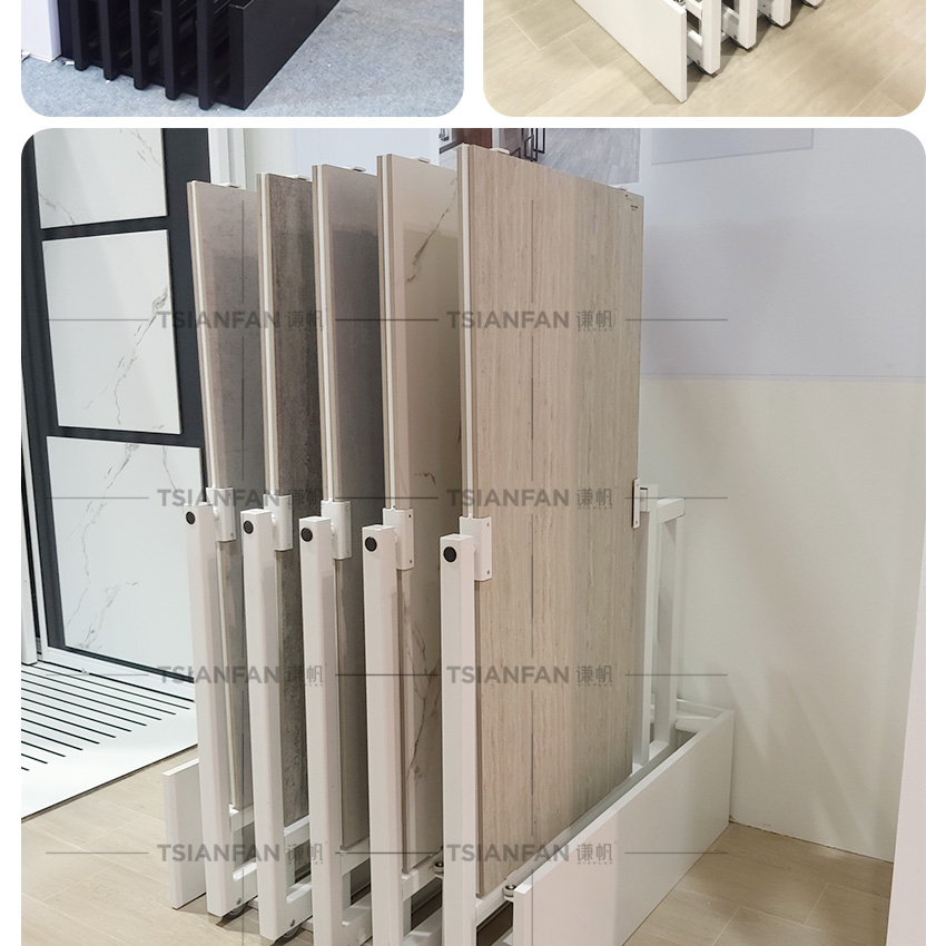 Factory Support Custom Steel Push Pull Out Sample Ceramic Quartz Marble Sliding Rack Rotating Stone Showroom Tile Display Stand