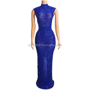 Robe de soirée noire en maille de diamant, modèle de chanteur, danse de voiture, fendue, extensible, Costume de spectacle sur scène - Product Image 1