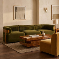Muebles de lujo privados hechos a medida para sala de estar, sofá Chesterfield modular de terciopelo de tres plazas con estructura de madera de raíz.
