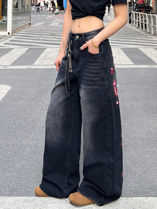 <span class=keywords><strong>Jeans</strong></span> de <span class=keywords><strong>mujer</strong></span> de moda urbana, estilo Y2K, <span class=keywords><strong>negros</strong></span>, con lavado intenso, <span class=keywords><strong>rotos</strong></span>, con bordado de flor de ciruelo, de verano, recién bordados - Product Image 3
