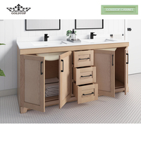 Goldtop Ensemble de rangement de salle de bain de luxe Meuble-vasque traditionnel à double vasque avec miroir et égouttoir en cuivre