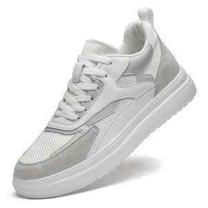 Nouvelle Collection Automne : Chaussures de Sport Blanches Rehaussantes 6CM, en Cuir de Vachette Double Couche et Maille, Style Loisirs et Mode - Product Image 6